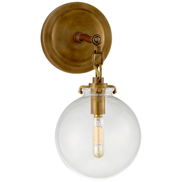 Katie Small Globe Sconce in Hand-Rubbed Antique Brass with Clear Glass by Thomas O'Brien, image 1