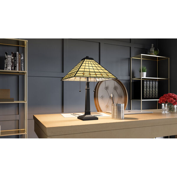 Braden Matte Black Two-Light Tiffany Table Lamp, image 3