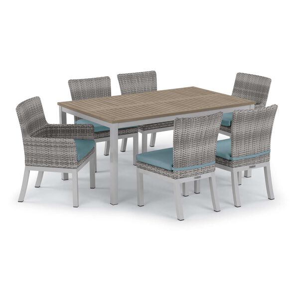 Travira and Argento Ice Blue Seven-Piece Outdoor Dining Table Set, image 1