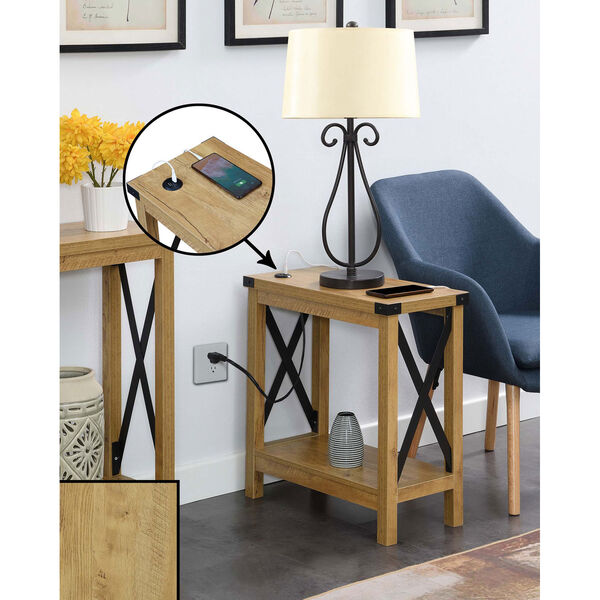 Durango English Oak Black Accent Chairside Table with Charging Station, image 1