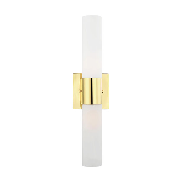 Aero Polished Brass 18-Inch Two-Light ADA Bath Vanity with Hand Blown Satin Opal White Twist Lock Glass, image 1
