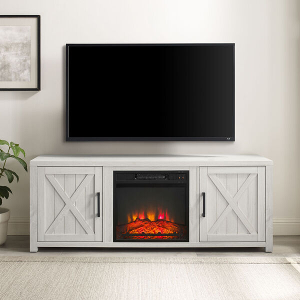 Gordon Whitewash 58-Inch Low Profile TV Stand with Fireplace, image 1