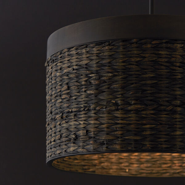 Tallulah Charcoal Wash Four-Light Drum Pendant Black Made with Handcrafted Mango Wood and Water Hyacth, image 3