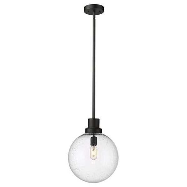 Laurent Black 12-Inch One-Light Outdoor Pendant with Clear Seedy Glass Shade, image 1