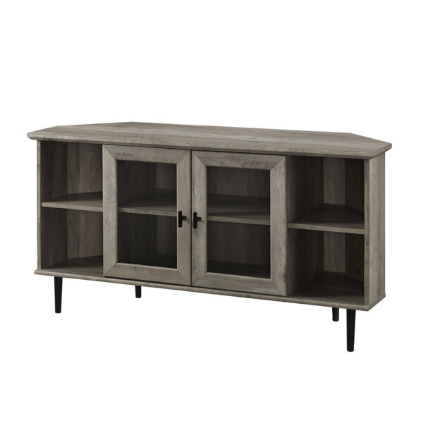 Walker Edison Furniture Co Gray Wash, Glass Front Corner Tv Cabinet