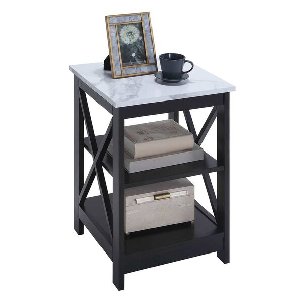 Oxford White Faux Marble and Black End Table with Shelves, image 4