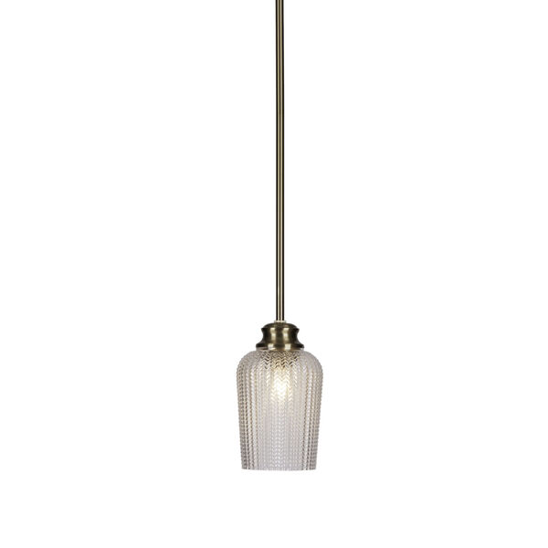 Cordova New Age Brass One-Light 9-Inch Stem Hung Mini Pendant with Clear Textured Glass, image 1