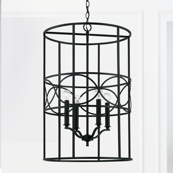 Sylvia Matte Black Four-Light Caged Lantern Foyer, image 2