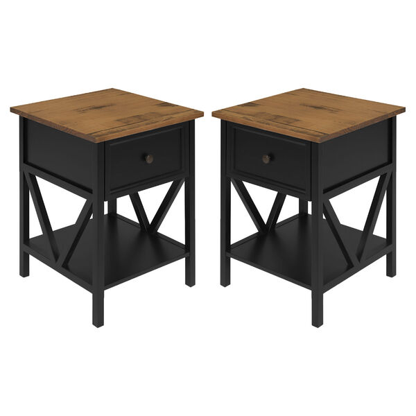 Natalee Reclaimed Barnwood and Black V-Frame Side Table, Set of Two, image 3