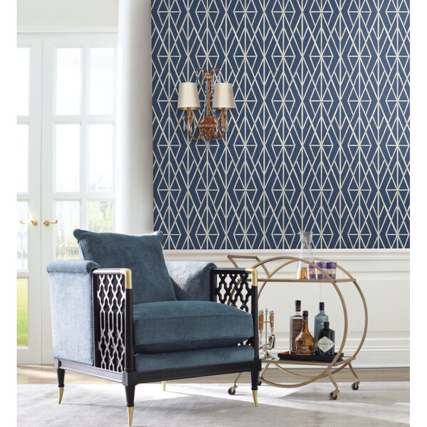 Waters Edge Navy Riviera Bamboo Trellis Pre Pasted Wallpaper - SAMPLE SWATCH ONLY, image 3