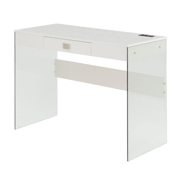 SoHo White Glass Desk with Charging Station, image 1