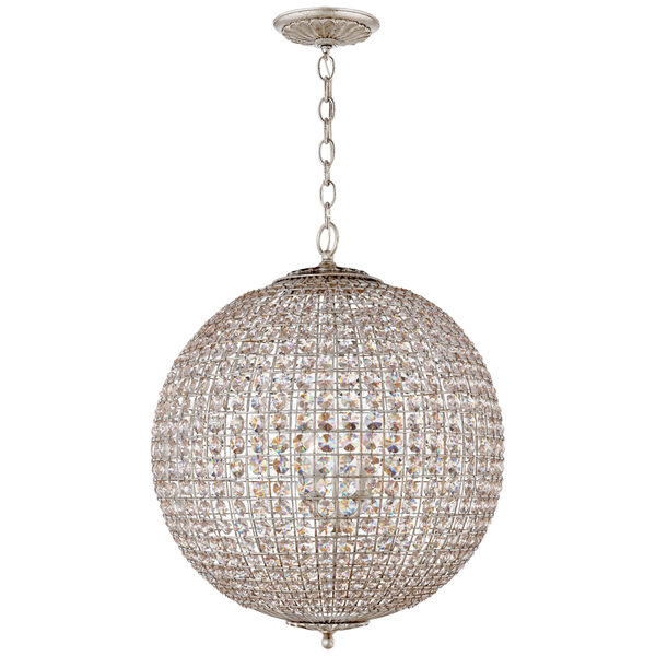 Renwick Large Sphere Chandelier in Burnished Silver Leaf with Crystal by AERIN, image 1