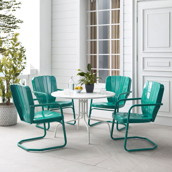 Ridgeland Turquoise Gloss and White Satin Outdoor Dining Set, Five-Piece, image 1