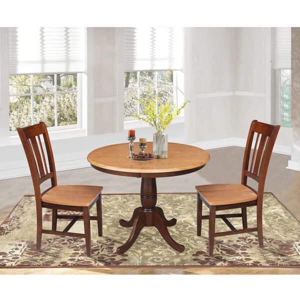Cinnamon and Espresso 36-Inch Round Top Pedestal Dining Table with Chairs, 3-Piece, image 2