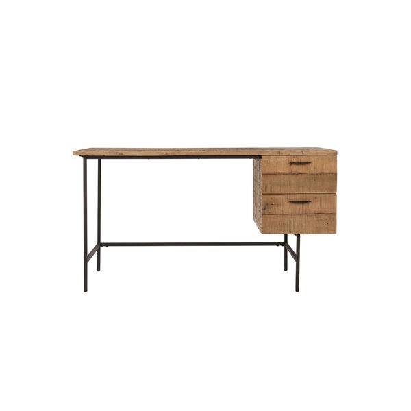 Avery Natural Brown and Textured Black Industrial Two Drawer Desk, image 4