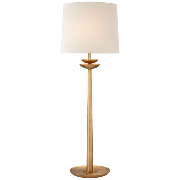 Beaumont Medium Buffet Lamp in Gild with Linen Shade by AERIN, image 1
