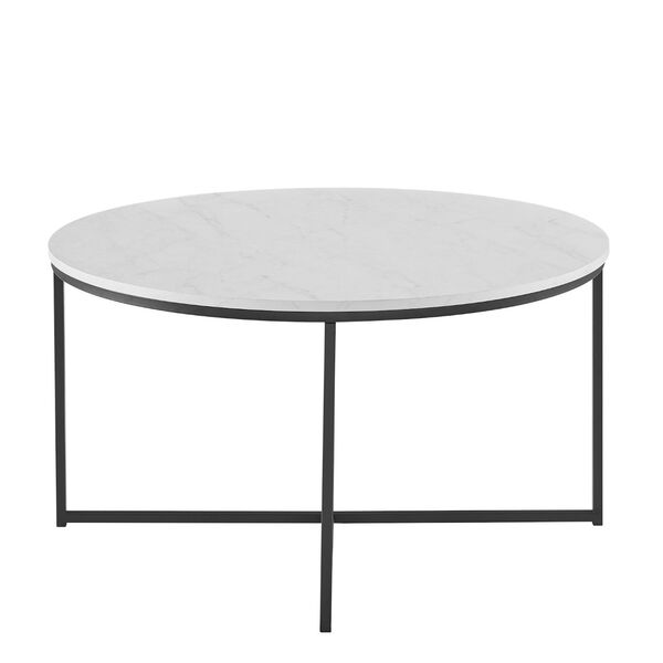 Alissa Faux White Marble and Black Coffee Table with X-Base, image 6