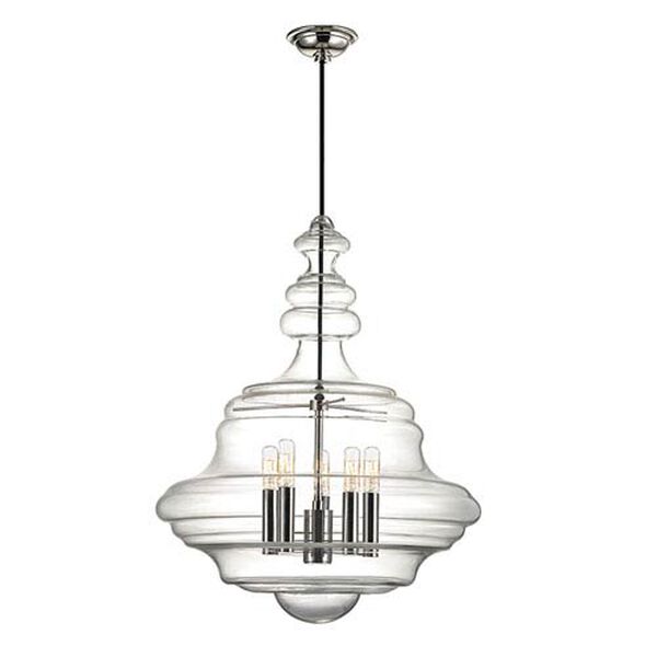 Zoe Polished Nickel Five-Light Pendant with Clear Glass, image 1