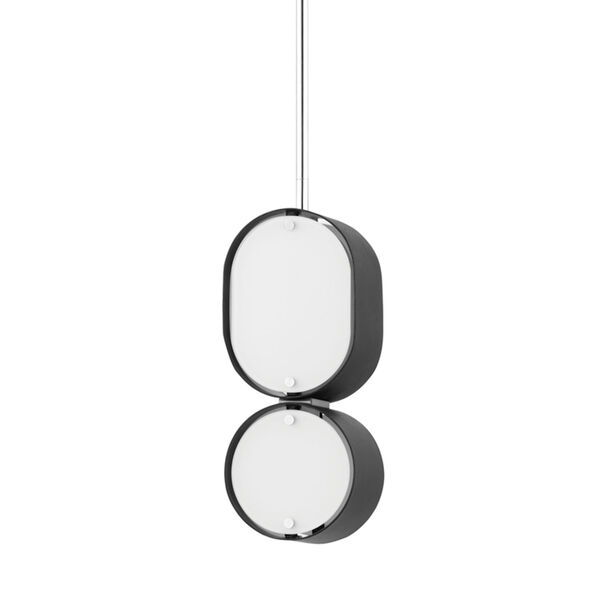 Opal Soft Black and Stainless Steel Two-Light Mini Pendant, image 1