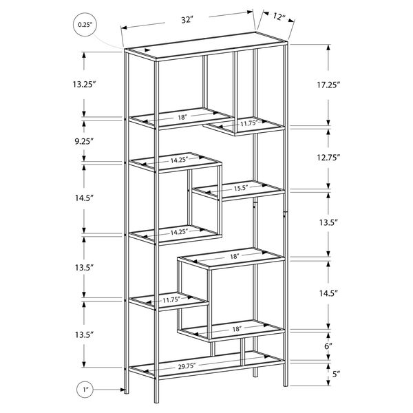 Bookcase - 72H / Silver Metal with Tempered Glass, image 3