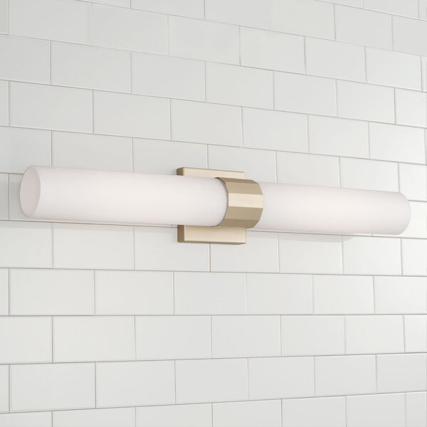 Sutton Soft Gold Two-Light Dual Glass Sconce or Vanity Light with W Soft White Glass, image 3