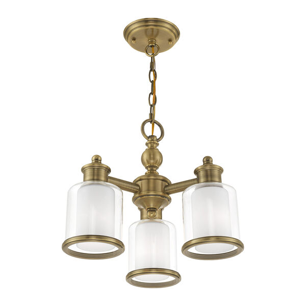 Middlebush Antique Brass 16-Inch Three-Light Convertible Mini Chandelier with Clear and Satin Opal White Glass, image 5