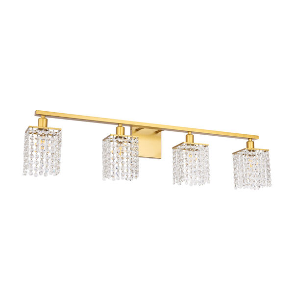 Phineas Brass Four-Light Bath Vanity with Clear Crystals, image 5