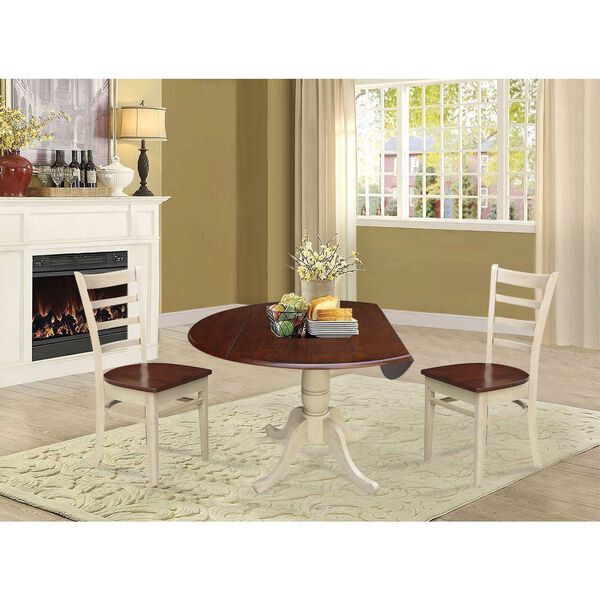 Antiqued Almond and Espresso Round Top Pedestal Dining Table with Chairs, 3-Piece, image 2