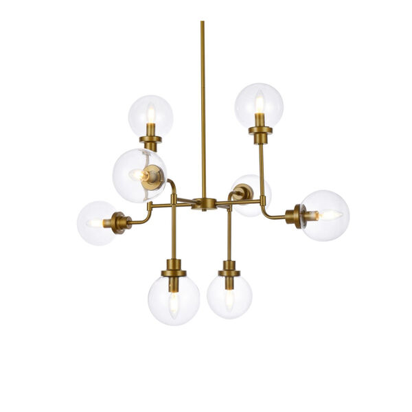 Hanson Brass and Clear Shade Eight-Light Pendant, image 3
