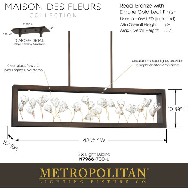 Maison Des Fleurs Regal Bronze with Empire Gold 10-Inch LED Island Chandelier, image 1