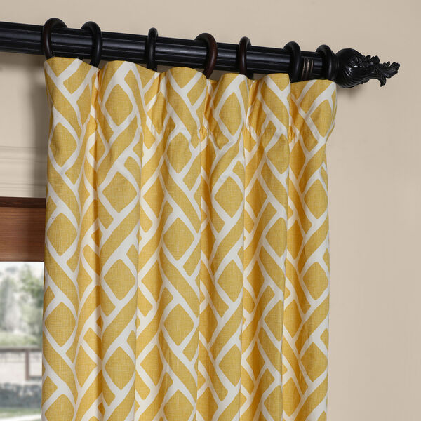 Martinique Yellow 108 in. x 50 in. Printed Cotton Curtain Panel, image 2