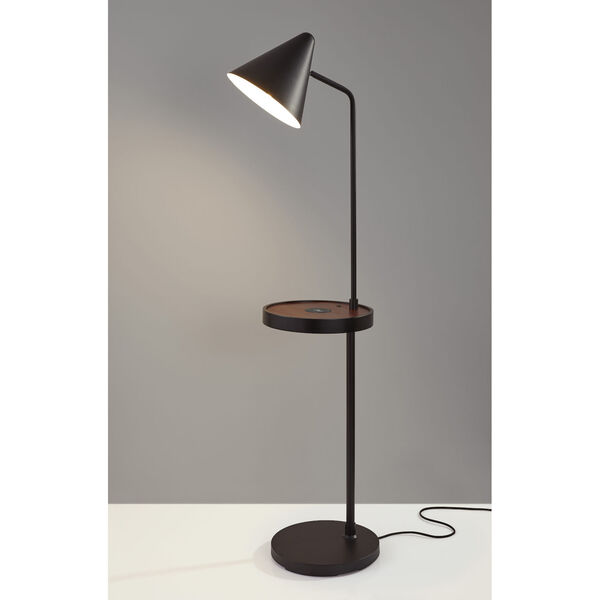 Oliver Matte Black and Walnut Wood One-Light  Wireless Charging Task Shelf Floor Lamp, image 4