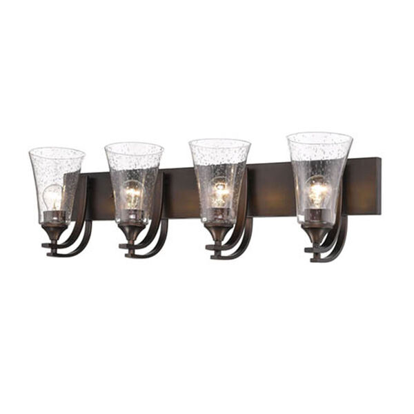 Natalie Rubbed Bronze Four-Light Vanity with Clear Seeded Glass, image 1
