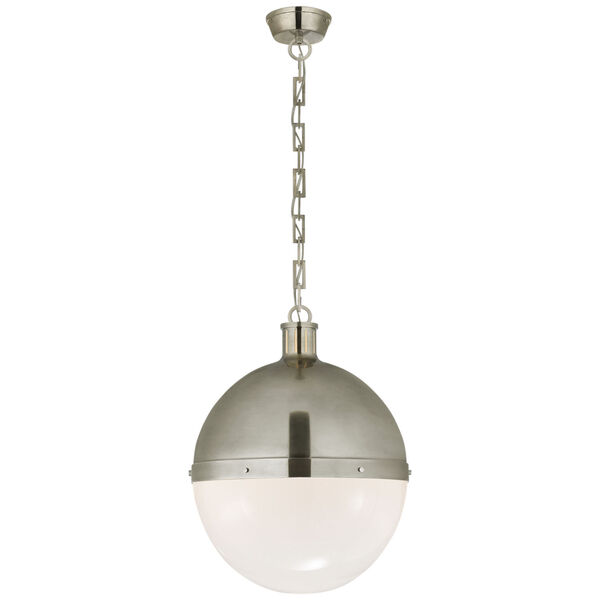Hicks Extra Large Pendant in Antique Nickel with White Glass by Thomas O'Brien, image 1