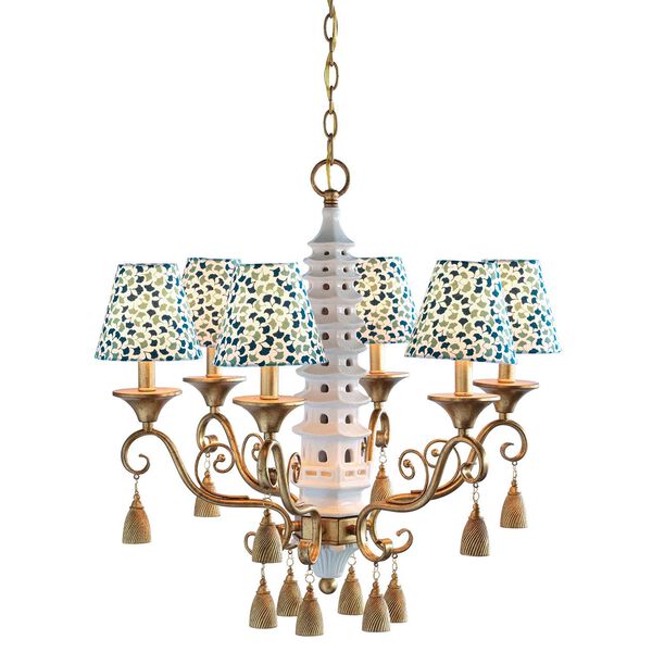 Oh Pagoda White Gold Six-Light Chandelier, image 1