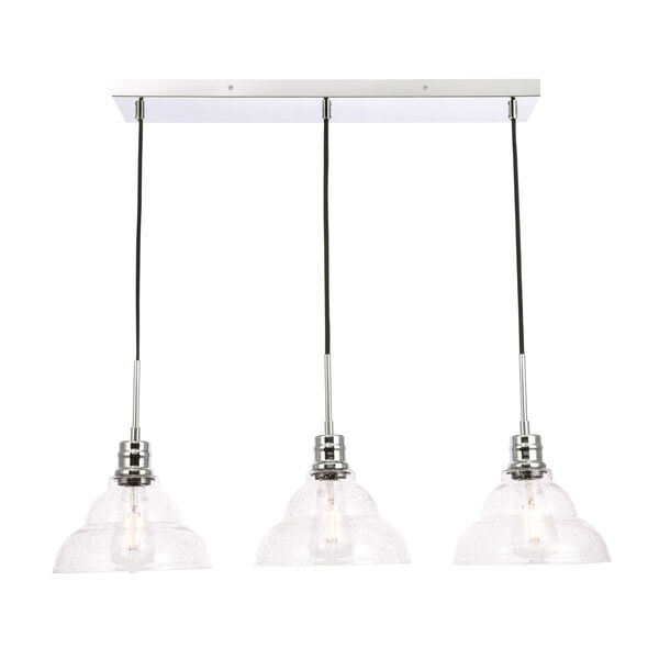 Clive Chrome Three-Light Pendant with Clear Seeded Glass, image 1