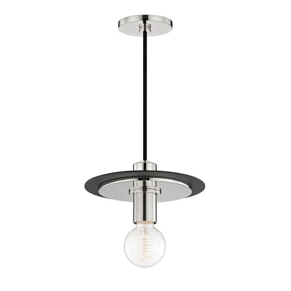 Milo Polished Nickel 14-Inch One-Light Pendant with Black Accents, image 2