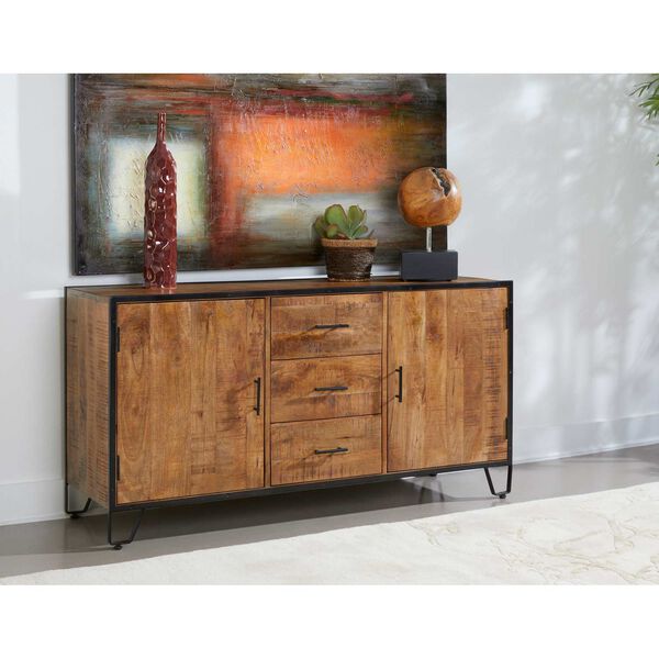 Blaise Natural and Black Urban Style Two Door Credenza, image 1