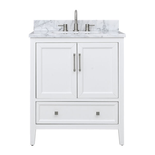 Everette White 31-Inch Vanity Set with Carrara White Marble Top, image 1