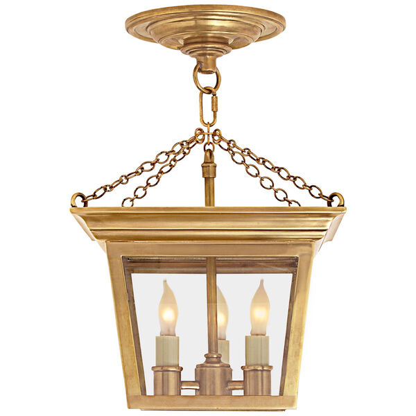 Cornice Semi-Flush Lantern in Hand-Rubbed Antique Brass by Chapman and Myers, image 1