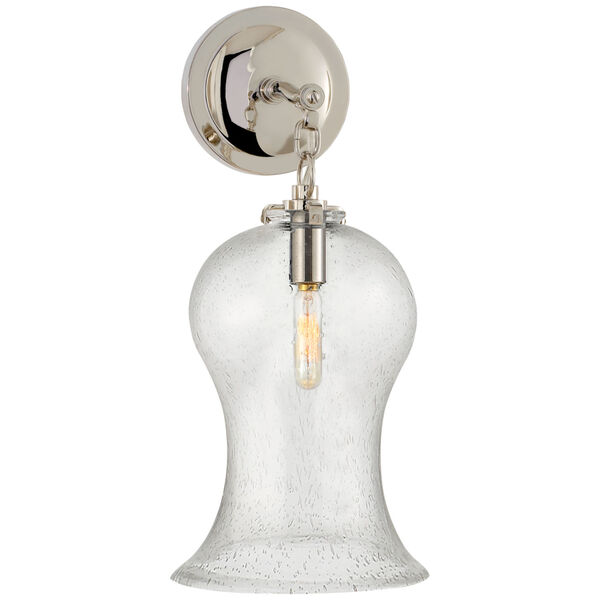 Katie Small Bell Jar Sconce in Polished Nickel with Seeded Glass by Thomas O'Brien, image 1