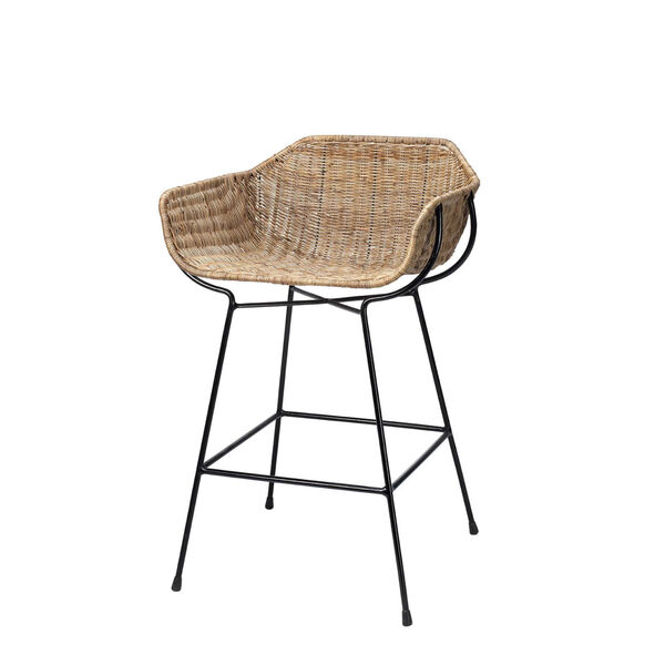 Nusa Natural Rattan and Black Steel Counter Stool, image 1