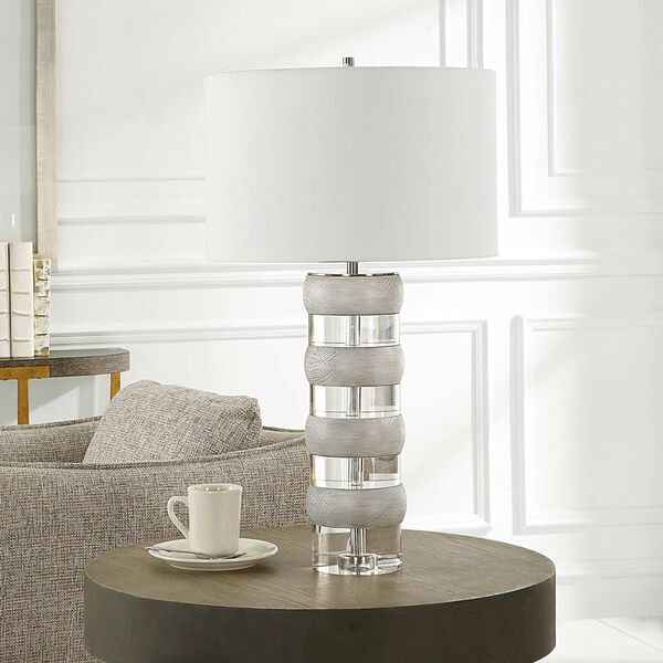 Band Together Brushed Nickel and White Crystal Table Lamp, image 4