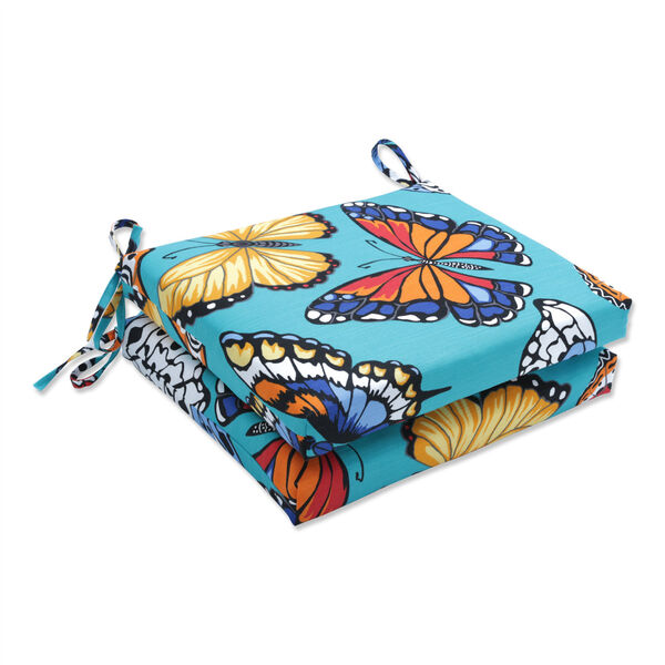 Butterfly Garden Turquoise 16-Inch Square Corner Seat Cushion, Set of Two, image 1