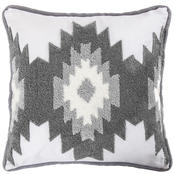 Free Spirit Gray and White 18 In. X 18 In. Throw Pillow with Crewel Embroidery, image 1