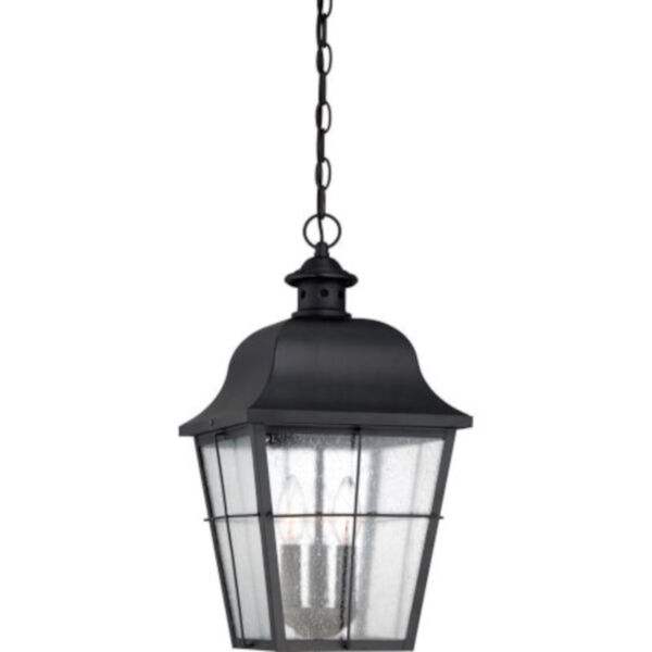 Bryant Black Three-Light Outdoor Pendant with Clear Seedy Glass, image 1