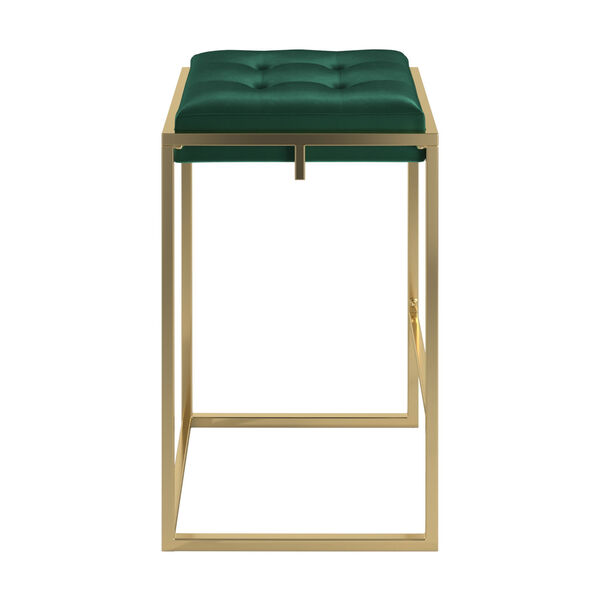 Minnie Gold and Green Velvet Button Tufted Counter Stool, Set of Two, image 2