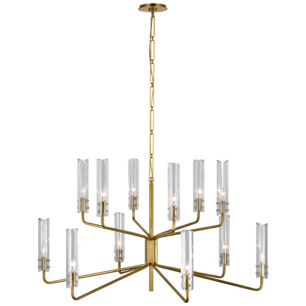 Casoria Large Two-Tier Chandelier in Hand-Rubbed Antique Brass with Clear Glass by AERIN, image 1