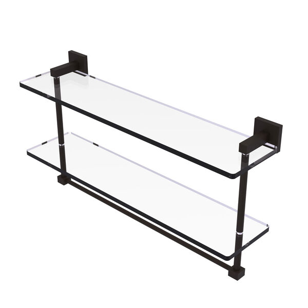 Montero Oil Rubbed Bronze 22-Inch Two Tiered Glass Shelf with Integrated Towel Bar, image 1