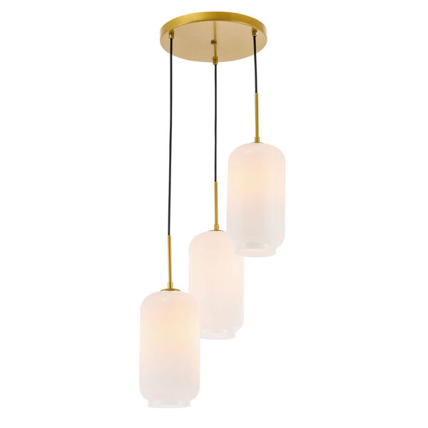 Collier Brass 16-Inch Three-Light Pendant with Frosted White Glass, image 4